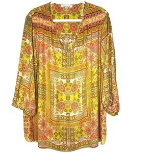 Rose And Olive Womens‎ Popover Top 2X Flowy Relaxed Fall Boho Peasant Hippie